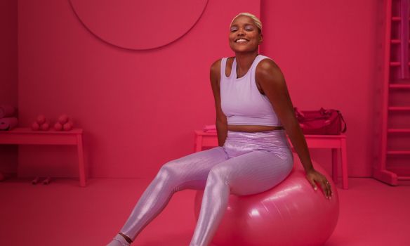 Young woman, employee, smiling, exercising, Exercise ball